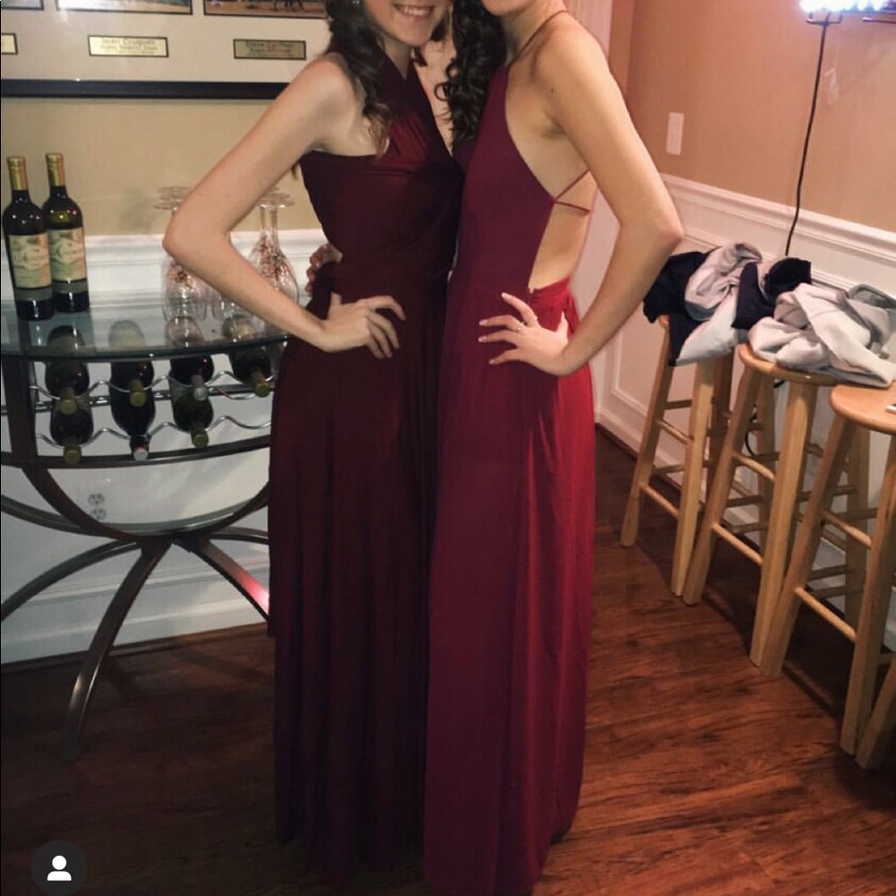 Formal Maxi Maroon Dress/Romper with a split